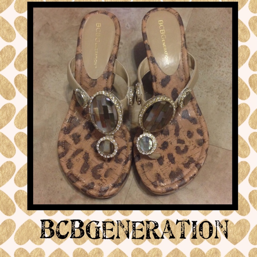🐆 BCBGeneration leopard print jeweled wedges 🐆